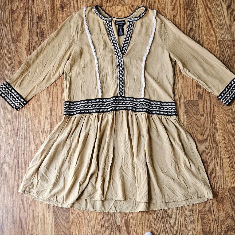 Wrangler Retro Long Sleeve Swing Western Dress Embroidered Fringe Boho Cowgirl L